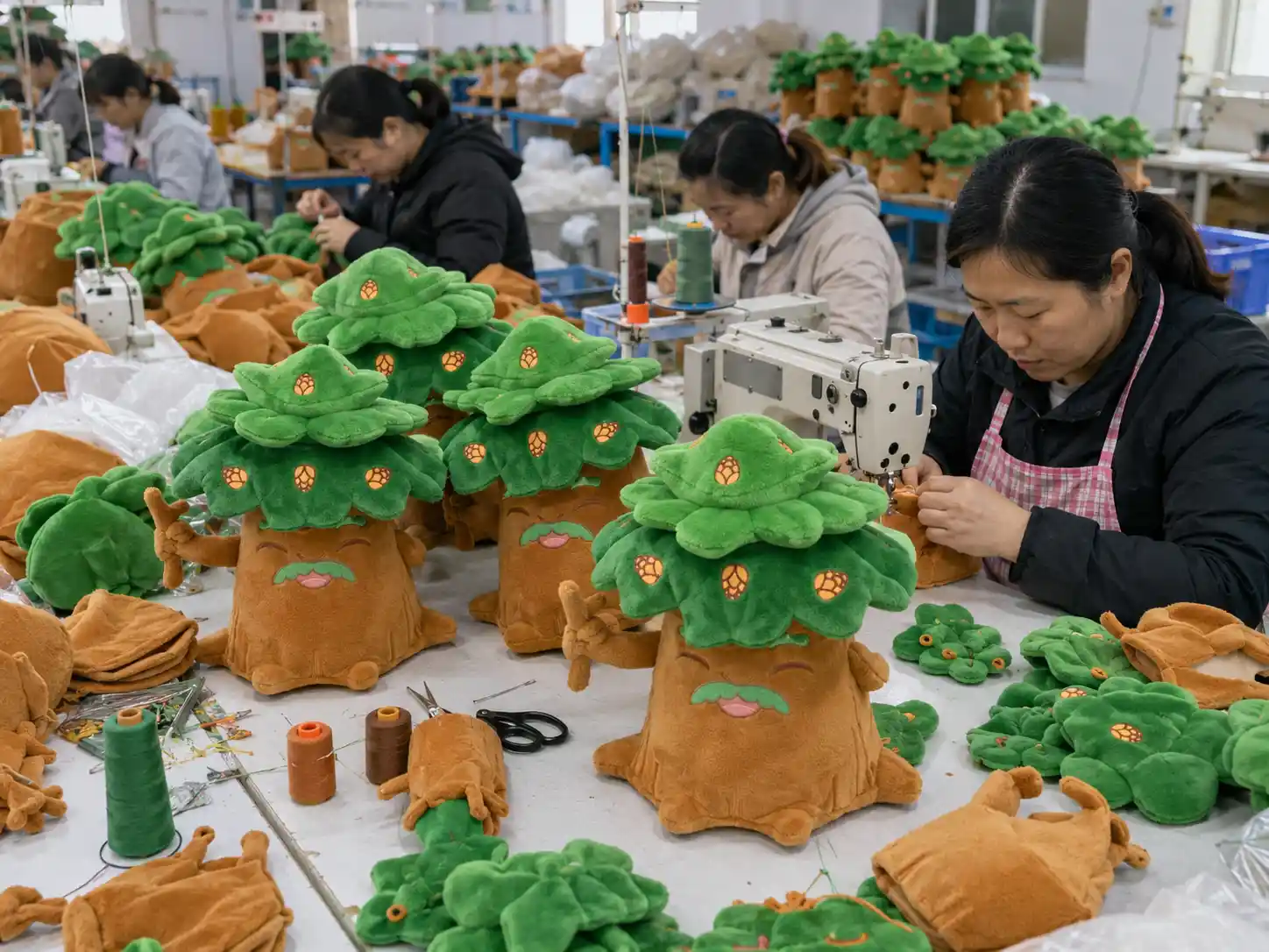 Sewing workstation for custom plush toy manufacturing