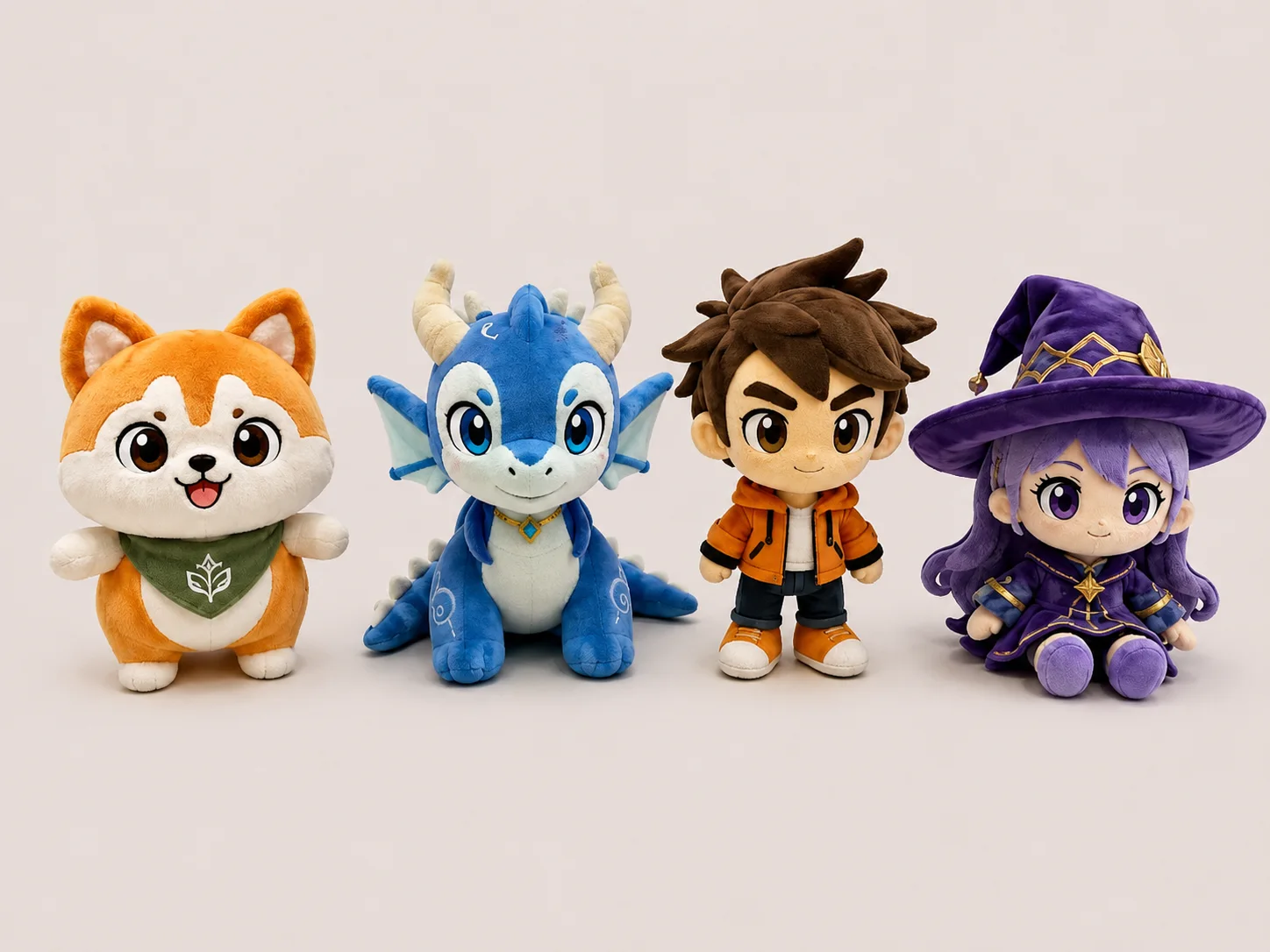 Custom character plush toy with detailed clothing