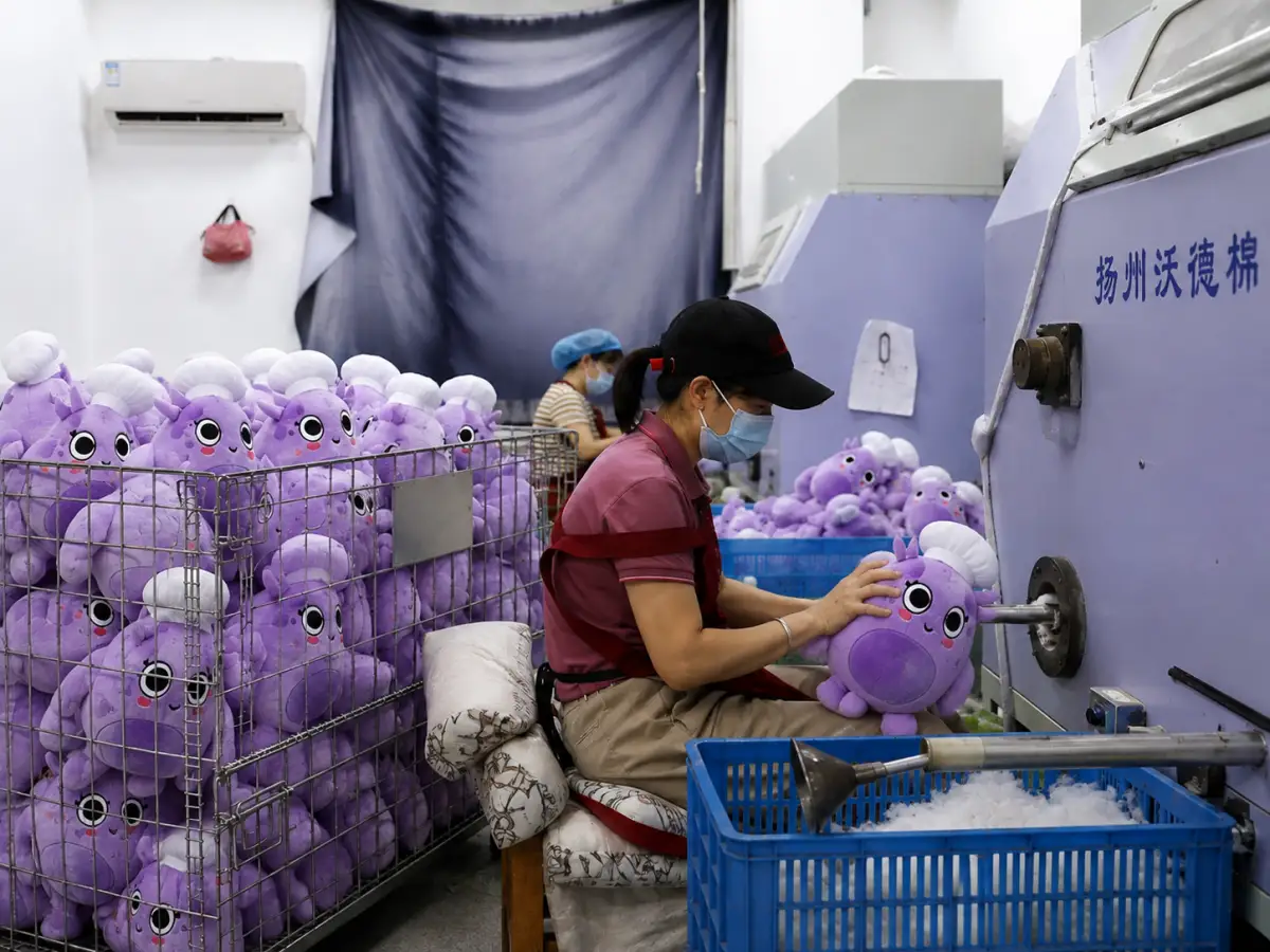 Stuffing and assembly area for plush manufacturing