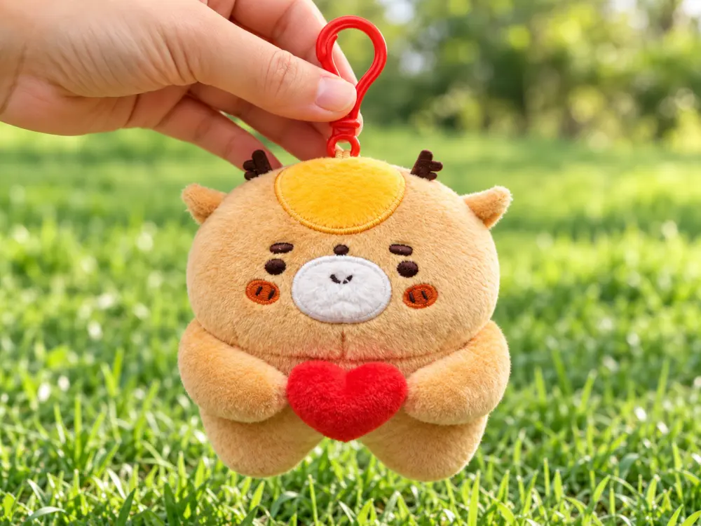 Attachment point development on a mini plush keychain