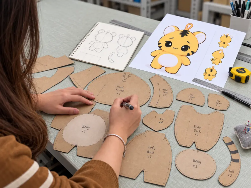 Pattern development and first plush keychain sample