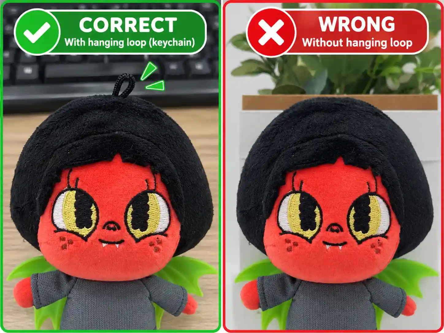 Hardware labels and branding inspection for plush keychains